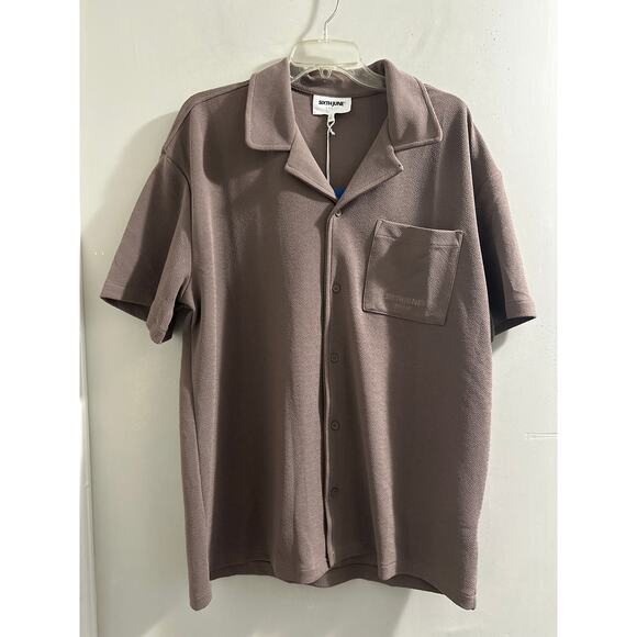 🔴Sixth June Paris brown button up short sleeve shirt‎ size Large - Picture 1 of 5